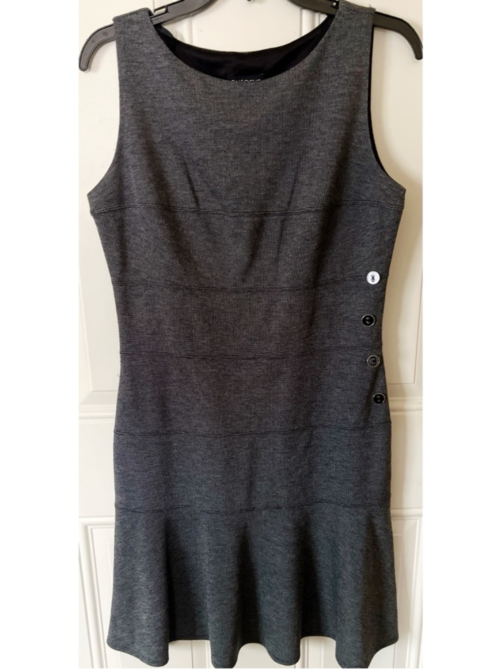 Enfocus Studio Charcoal Gray Sleeveless Knit Midi Dress with Side Buttons